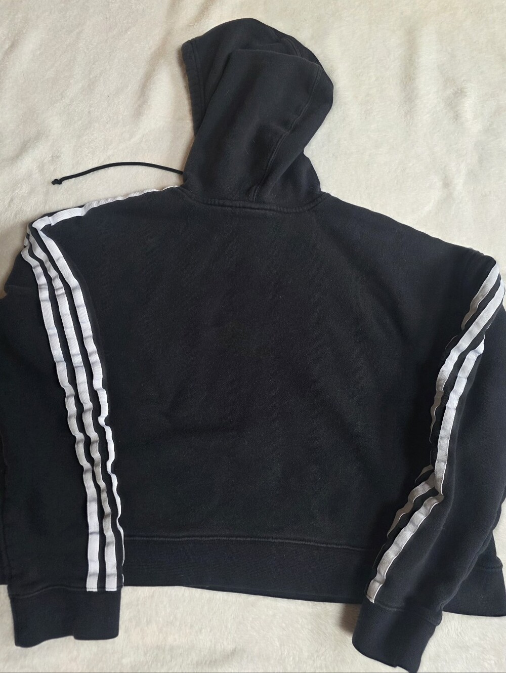 adidas Black Cropped Hooded Sweatshirt with Trefoil Logo- Size Medium - Picture 3 of 3